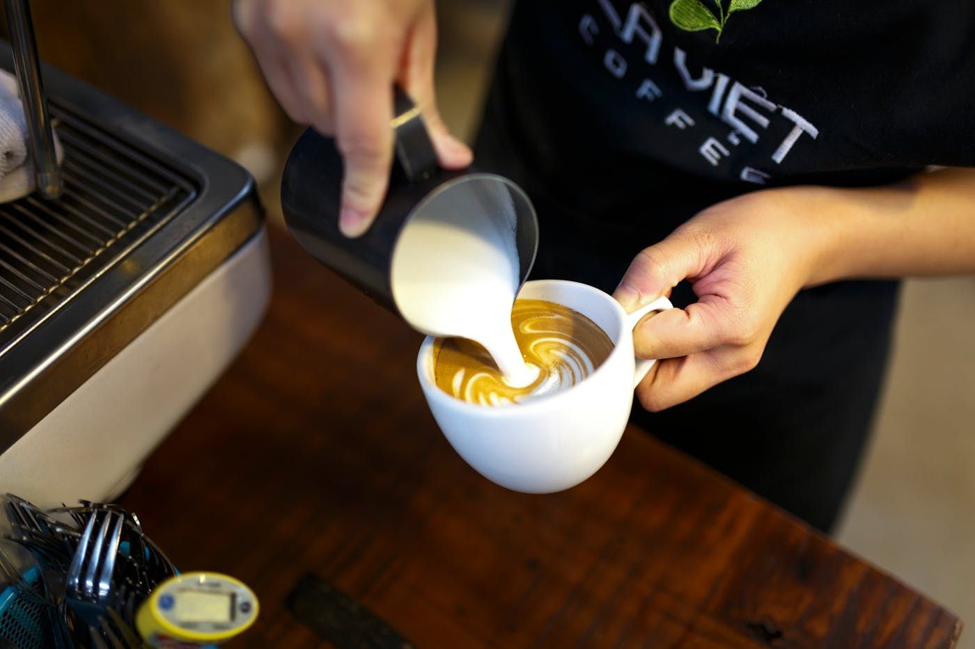 An espresso shot pouring into a cup at the pop-up bar.